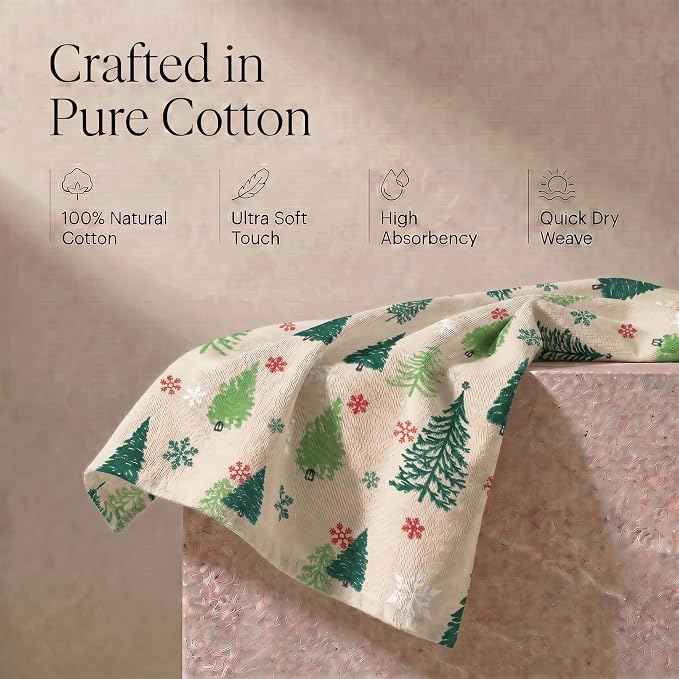 Urban Villa Kitchen Towels Cotton Dish Towels 20”x30” (Set of 6) Grn Tree Print - Image 4