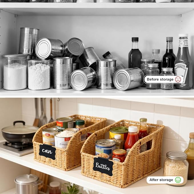 Brownlily Faux Wicker Pantry Storage Baskets, Natural-Single Set (3-Piece) | Handwoven Baskets for Organizing with Built-in Handles, All-Purpose Storage Baskets with Chalkboard for Shelves,Laundry Room - Image 6