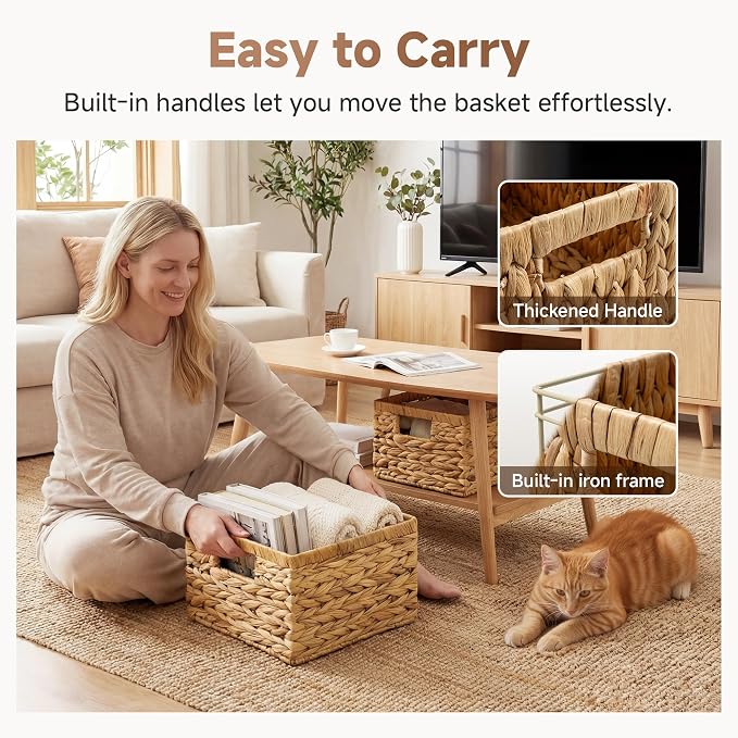 StorageWorks Wicker Baskets for Storage, Wicker Storage Baskets, 2-Pack | Water Hyacinth Storage Baskets for Organizing,Wicker Storage Baskets for Shelves,Decorative Baskets,Woven Baskets for Storage - Image 4