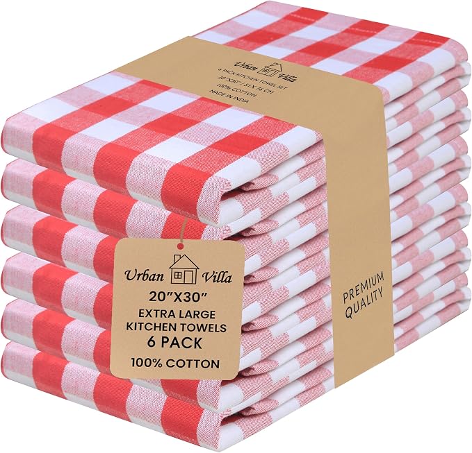 Urban Villa Kitchen Towels Cotton Dish Towels 20”x30” (Set of 6) Red by CottonTrends