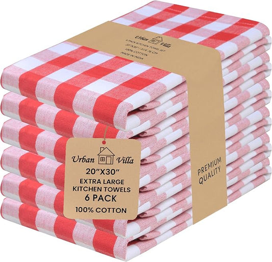 Urban Villa Kitchen Towels Cotton Dish Towels 20”x30” (Set of 6) Red by CottonTrends