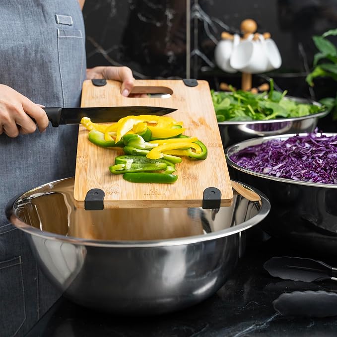 5 Quart Large Stainless Steel Mixing Bowls Set, 3-Pack, Nesting Bowls | Extra Large Commercial Grade Metal Bowls for Meal Prep, Baking, Serving, Food Storage. Rustproof & Dishwasher Safe - Image 6