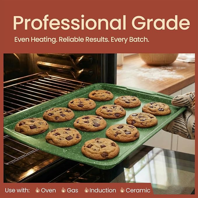 BAKKEN Kitchen Baking Pan Set - Nonstick Green Marble Coating, Commercial Grade Carbon Steel Bakeware Sets, Baking Kitchen Essentials, PFOA, PFOS, PTFE Free, Oven Safe Tray (Up To 450° F), Set of 6 - Image 3