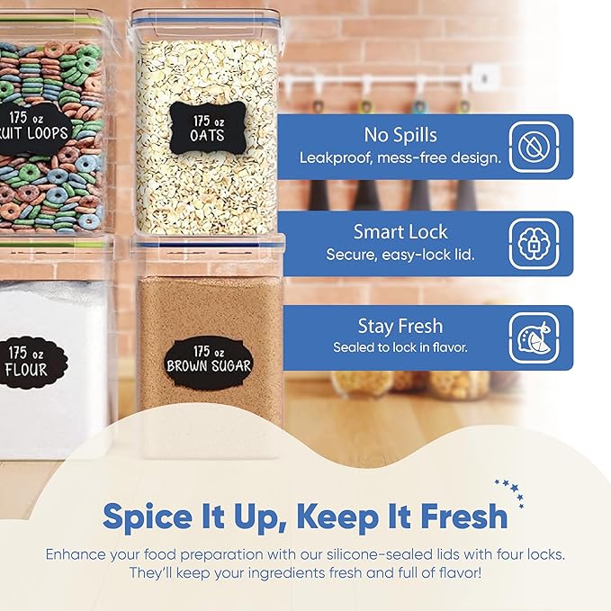 Chef's Path Large Airtight Food Storage Containers with Lids, Pack of 2, 5.2L, 175Oz, Airtight Kitchen and Pantry Bulk Canisters for Flour, Sugar, Rice, and Baking Supplies - Transparent - Image 6