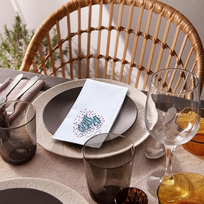 Cloth Tea Napkins Set of 6, Embroidered Cotton Napkins with French Knot Design, Reusable Table Napkins for Dinner, Tea Time, Coffee, Cocktail Settings, 16x16 Inches (Christmas) - Image 4
