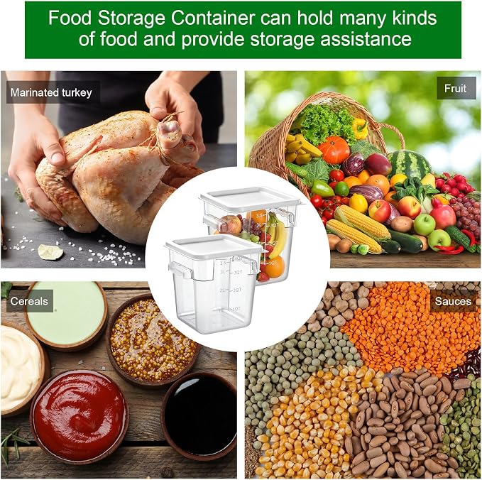 FoldTier 2 Pieces Square Food Storage Containers Polycarbonate Clear food Container with Lid Commercial Storage with Graduations for Commercial Kitchen Dough Marinating Meat(White,4 Qt) - Image 7