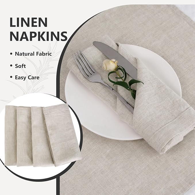 100% Linen Dinner Napkins 20x20 Inch,Soft and Breathable French Flax Cloth Napkins,Stone Washed Set of 4(Natural Linen) - Image 5