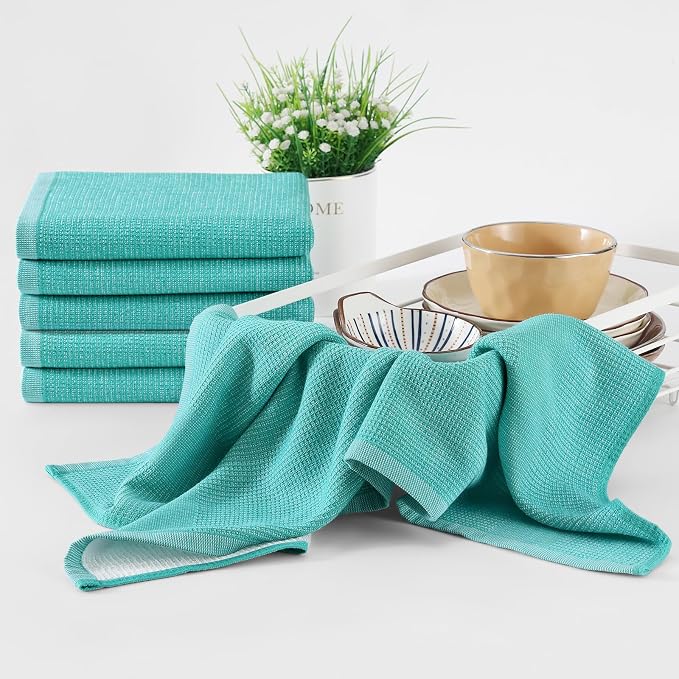Homaxy 380 GSM Cotton Premium Kitchen Towels 8 Pack, 18"x 28", Teal | Flat and Terry Dish Towels, Highly Absorbent Tea Towel Set with Hanging Loop, Soft Utility Kitchen Hand Towels - Image 6