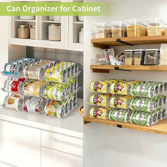 Can Organizer for Pantry, Stackable Food Pantry Storage Rack, 3 Tier | Automatic Rolling, Modular Storage, Clear Acrylic, Holds 36 Cans for Pantry, Cabinet & Fridge, Space Saving, Easy to Refill - Image 4
