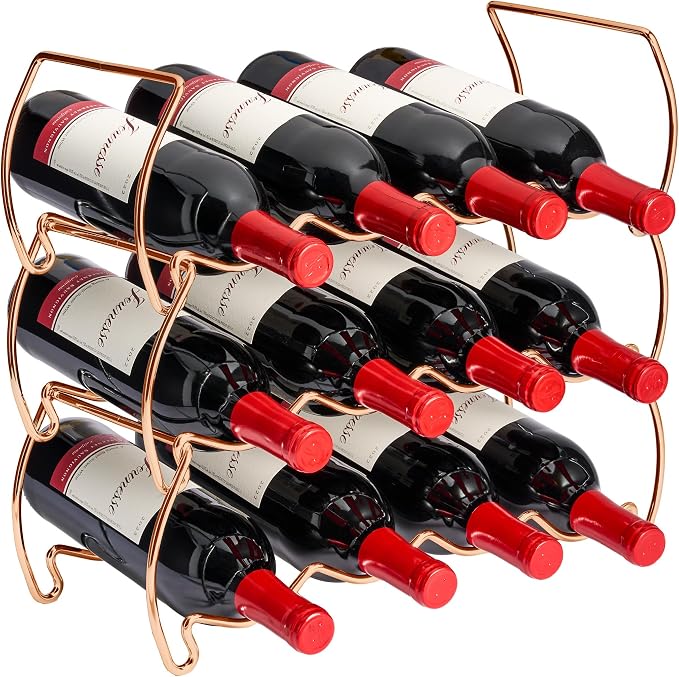 Sorbus Metal Wine Racks Countertop - 3 Tier Stackable Wine Rack - Bottle Rack Holds 12 Wine Bottles for Home, Bar, or Wine Cellar, Free-Standing Wine Rack for Inside Cabinet Wine Storage (Copper) by Sorbus