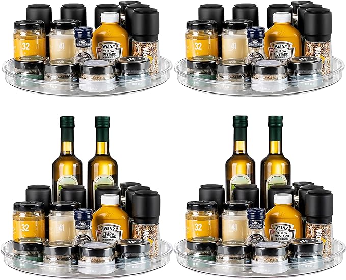 4 Pack Turntable Organizer Non-Skid, Large 13" Cabinet Lazy Susan Clear Turntable Organizer for Pantry Lazy Susan Organizer, Storage Containers for Kitchen, Countertop by vacane