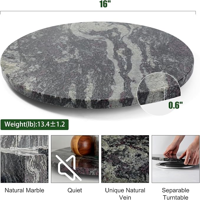 Marble Lazy Susan, 16 in Lazy Susan Turntable Organizer for Cabinet Pantry Kitchen Countertop Fridge Bathroom Makeup Vanity Countertop - Blue Fantasy - Image 3