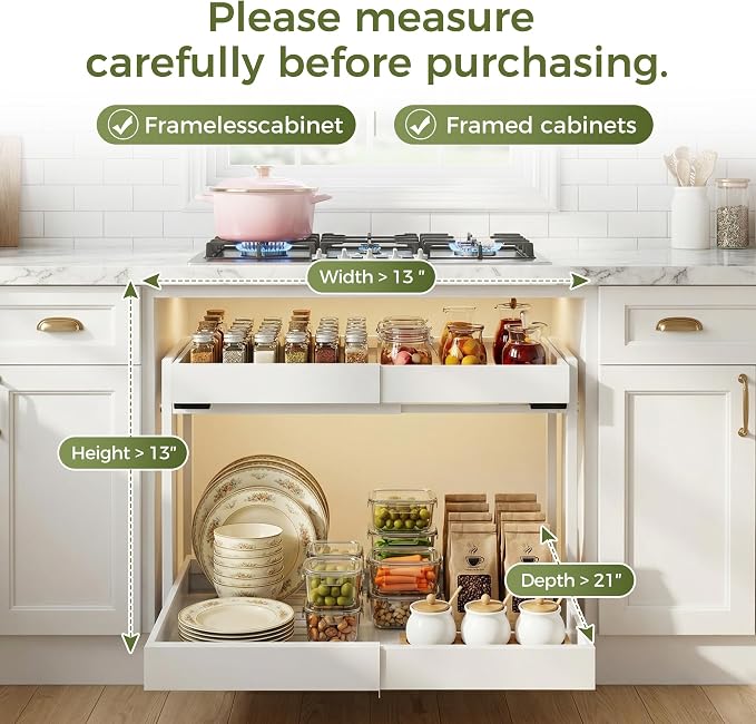 Abalter Expandable Pull Out Cabinet Organizer(12-18.5" W x 21" D), 2-Tier Slide Out Drawer for Kitchen Cabinets, Slide Out Shelves for Kitchen Countertop, Bathroom, Pantry, Heavy Duty Caddy(White) - Image 7