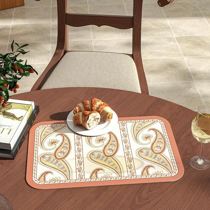 Designer Paisley PVC Placemats Set of 6, Red Classic Pattern Rectangular Placemat, Waterproof and Heat-Resistant Paisley Style,Decoration for Kitchen,Party,Dinning, New Year,12"*17" - Image 5