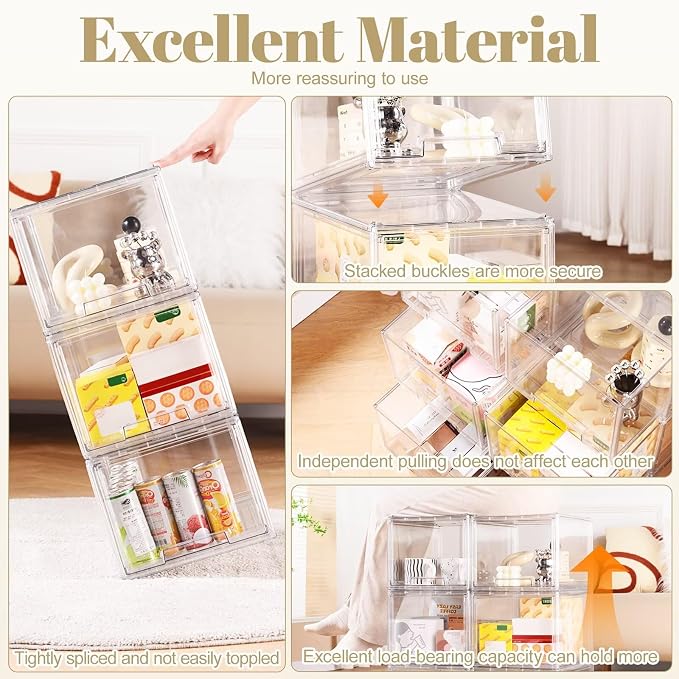 AZ.MIFENO Large Stackable Storage Drawers,Clear Thickened Drawer Organizers with Pull-Out Drawer for Skincare,Cosmetics, Ideal for Closet,Bathroom,Kitchen Undersink,Cabinet,Toy Organization (3 Packs) - Image 4
