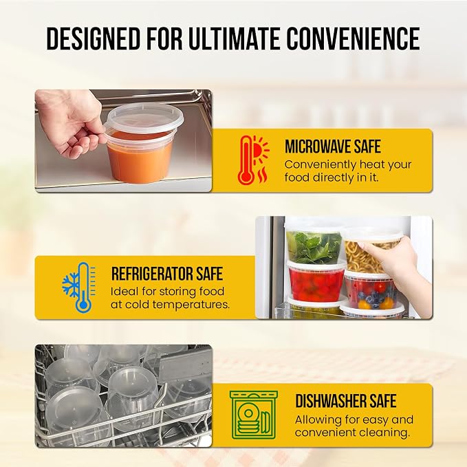 OCS Parts 48-Pack Round Plastic Deli Containers with Lids | Stackable, Microwavable, Freezer and Dishwasher Safe BPA Free Food Prep and Storage Containers (16 Ounce) - Image 5