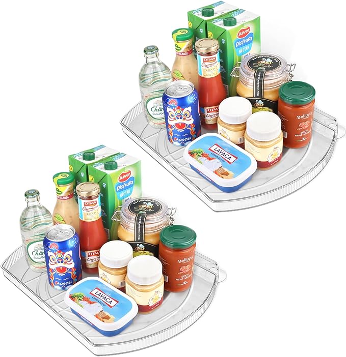 Lazy Susan Turntable for Refrigerator, Square Turntable Organizer for Fridge Cabinet, Pantry, Countertop | 16.5" x 11.1" (Rectangle 2 Pack - Clear) by FIRJOY