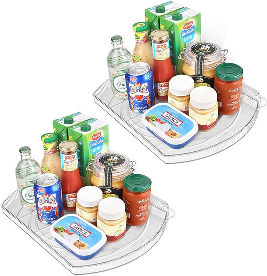 Lazy Susan Turntable for Refrigerator, Square Turntable Organizer for Fridge Cabinet, Pantry, Countertop | 16.5" x 11.1" (Rectangle 2 Pack - Clear) by FIRJOY