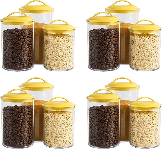 Reston Lloyd Food Storage Containers, BPA Free Airtight Canisters for Cereal, Pasta, Sugar, Coffee, Flour, Cookies, Loose Tea, for Kitchen Organization Set of 3 Lemon (Pack of 4) by RestonLloyd
