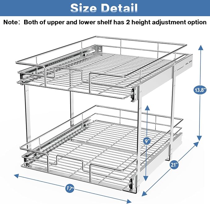LOVMOR 2 Tier Individual Pull Out Cabinet Organizer 17" W x 21" D, Slide Out Kitchen Cabinet Storage Sliding Shelves - Image 3