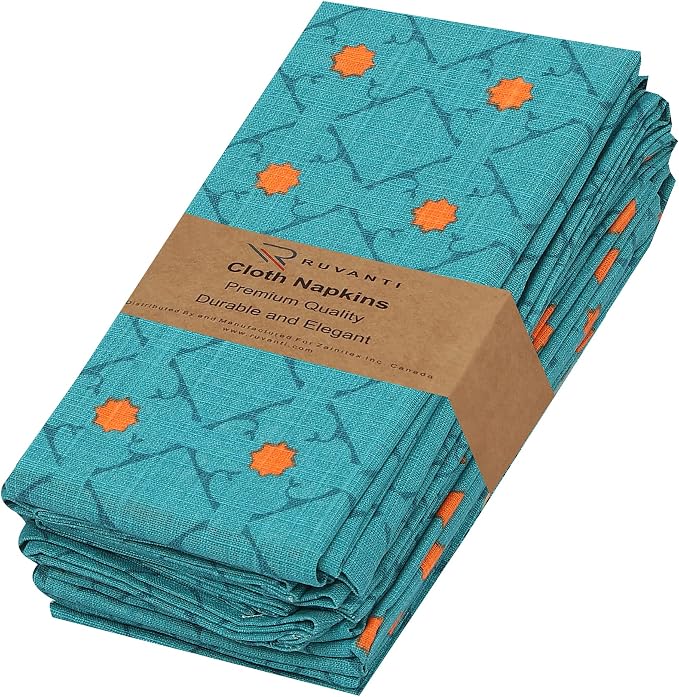 RUVANTI Cloth Napkins Set of 6 Cotton 100%, 18x18 Inches Napkins Cloth Washable, Soft, Absorbent. Cotton Napkins for Parties, Christmas, Thanksgiving, Weddings, Dinner Napkins Cloth - Combo by Ruvanti