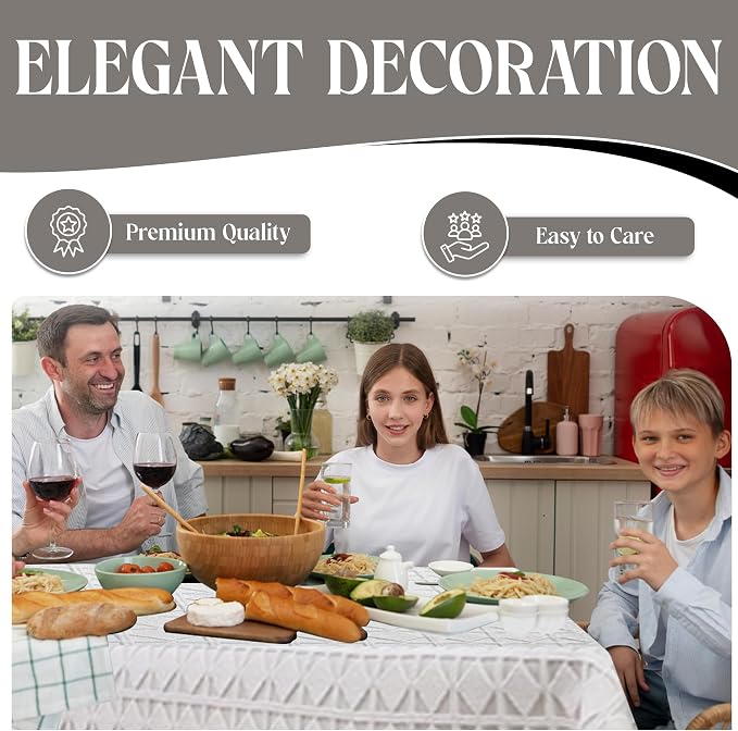 Majestic Giftware Polyester Tablecloths for Rectangle Tables - White Lace | (70/160) - TC1726L Diamond-Lined Design Dining Table Cover | Decorative Washable Tablecloth for Home, Kitchen, Dining - Image 3