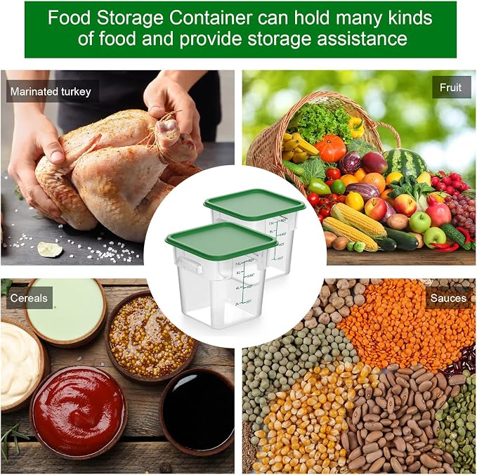 FoldTier 2 Pieces Square Food Storage Containers Polycarbonate Clear Food Container with Lid Commercial Food Storage with Graduations for Commercial Kitchen Dough Marinating Meat(Green, 8 Qt) - Image 7