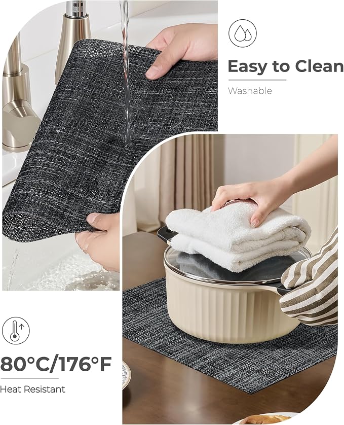 Leetaltree Black and Grey Woven Placemats Set of 6 - Heat Resistant Non-Slip Place mats for Dining Table, Washable Durable PVC Vinyl Woven Table Mats(Black & Grey, 6) - Image 6