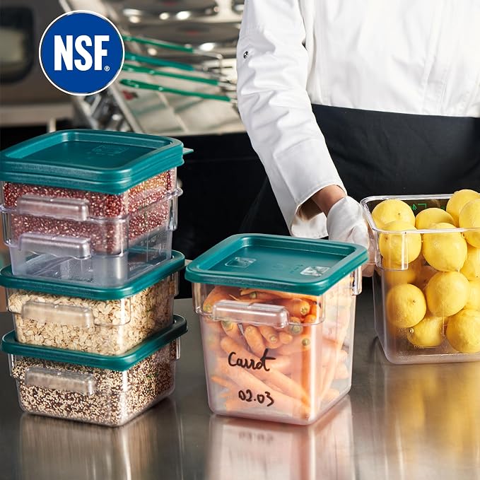 4-Pack Food Storage Containers with Green Lids - 2 Qt & 4 Qt Square Clear Polycarbonate - NSF Listed, Commercial Grade, Freezer & Dishwasher Safe, Stackable - Image 2
