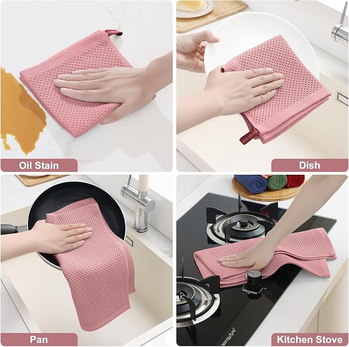 Homaxy 8 Pack 100% Cotton Kitchen Towels and Dishcloths Set, Dried Roses | 12 x 12 Inches and 13 x 28 Inches Kitchen Towels Set, Ultra Soft Absorbent Dish Cloths for Washing Dishes - Image 5