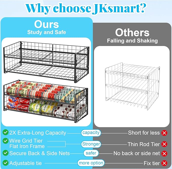 3 Tier Stackable Can Rack Organizer for Pantry Shelf, Adjustable Extra-Long Can Holder for Kitchen Storage, Sturdy Standing Rolling Can Dispenser for Canned Food Goods Drink Soup up to 96, Black - Image 6