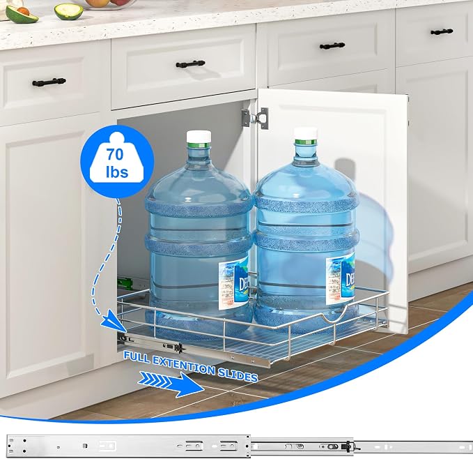 WelFurGeer Soft Close Slide Out Cabinet Shelf, 17" W x 22" D Pull Out Drawers for Kitchen Cabinets, Kitchen Shelf Organizer, Cupboard Organizers and Storage, Under Cabinet Pull Out Shelves - Image 6