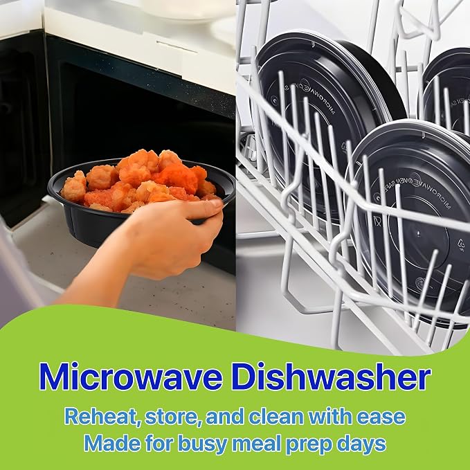 Meal Prep Containers Round [10 Set] x [16 oz] with Lids, 1 compartment, Stackable, Reusable, Leakproof, Food Safe, Microwave, Freezer & Dishwasher Safe for Food Prep Storage (10 Set, 16 oz) - Image 4
