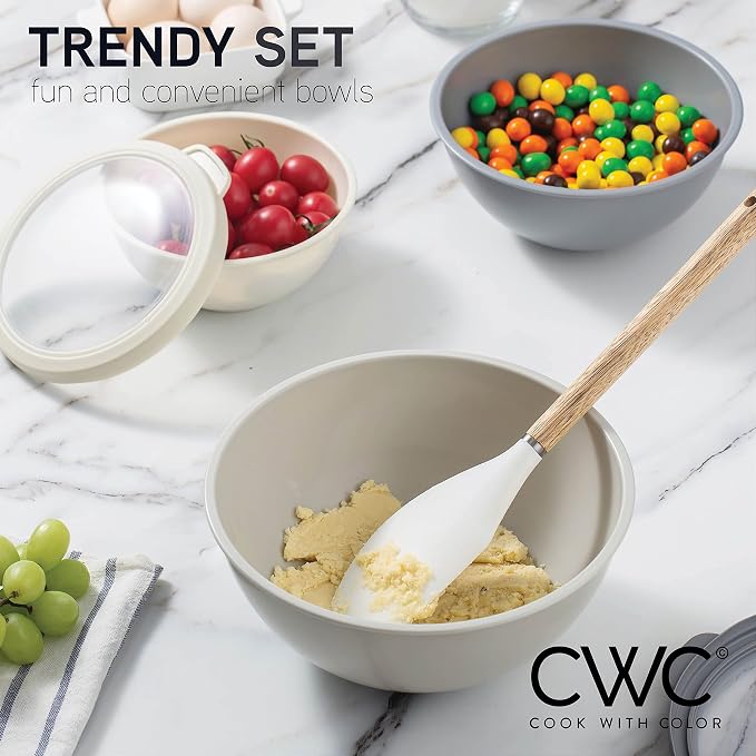 COOK WITH COLOR Mixing Bowls with TPR Lids - 12 Piece Plastic Nesting Set includes 6 Prep and Lids, Microwave Safe Bowl (Black Ombre) - Image 7