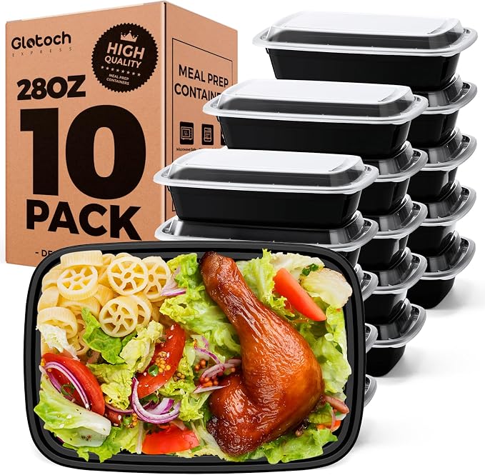 Glotoch 28oz Meal Prep Containers, 10 Pack (20-Piece) Reusable Food Storage Containers with Lids Microwave, Freezer, Dishwasher Safe - Leakproof & BPA Free Durable Plastic Lunch Box To Go Take Out by GlotochExpress