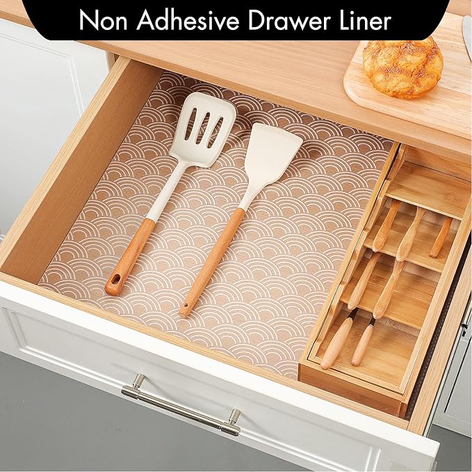 Cooyes Shelf Liners for Kitchen Cabinets – Non Adhesive Drawer and Cabinet Liner, Waterproof and Oil-Proof Kitchen Cupboard Shelf Paper EVA Material Fridge Liner for Refrigerator – Modern Pattern - Image 3