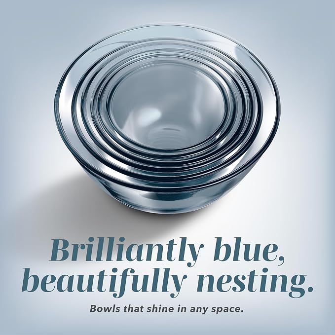 COOK WITH COLOR 12 Pc Glass Mixing Bowl Set with Lids – Borosilicate Glass Nesting Bowls for Cooking, Baking and Meal Prep, Colored Blue - Image 2