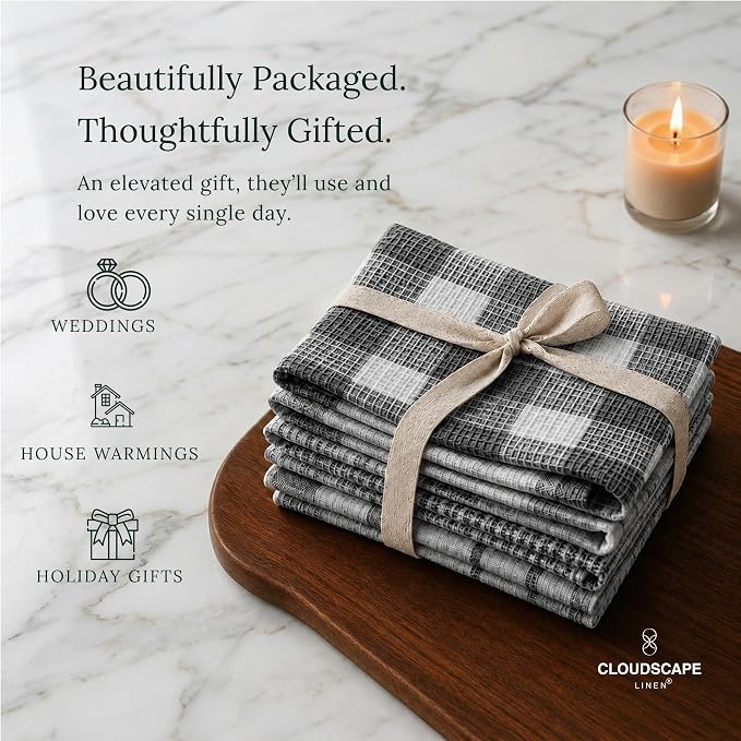 CSL Premium Kitchen Towels Set of 6,Highly Absorbent,Quick Dry,18x28, Grey - Image 8