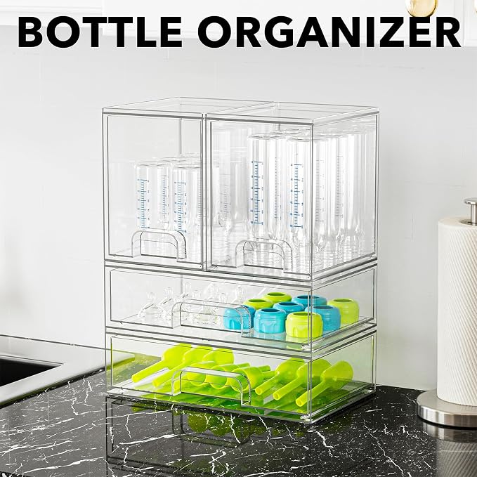SpaceAid Bottle Storage Organizer Baby - Acrylic Bottles Station Organizer Container, Stackable Clear Drawers for Countertop, Vanity, Bathroom, Cabinet, Pantry Organization, 4 Pack, 2M2L, 14.4" H - Image 3