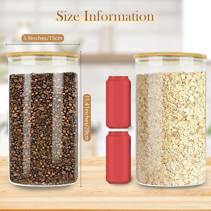 Large Glass Cereal Containers Storage with Airtight Bamboo Lids,Pantry Storage Container,Perfect for Kitchen Organization - Flour, Rice, Pasta, Sugar, Coffee Beans, Accessories Included,2 packs(168oz) - Image 2