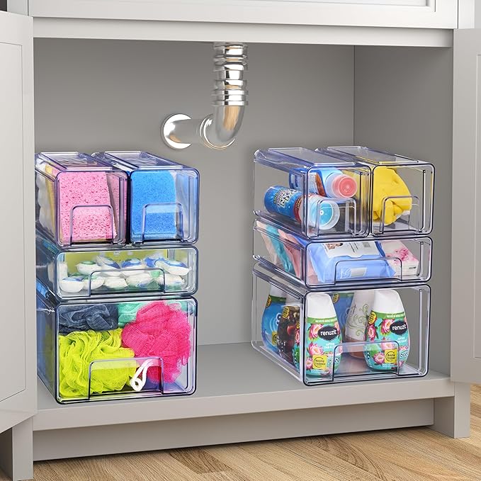 Sorbus Large Clear Stackable Storage Drawers 4-Pack Plastic Organizer Bins with Handles Pull-Out Drawers for Bathroom Closet, Medicine, Cabinet, Pantry Storage, Baby Bottle Organizer - Image 6