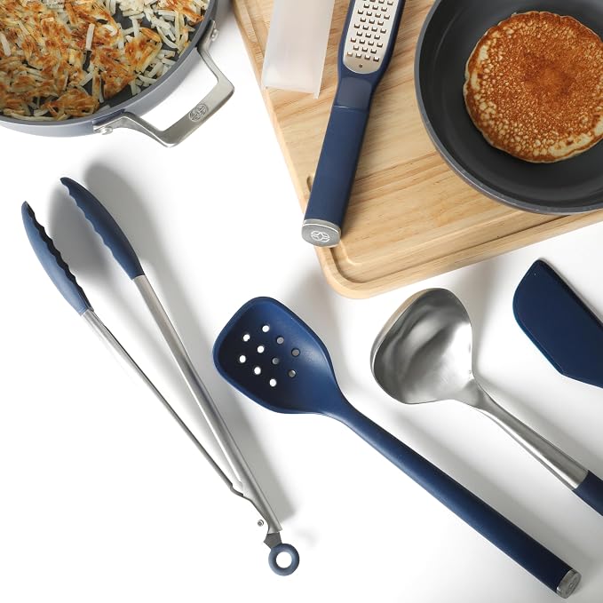 Calphalon Edge 10-Piece Kitchen Utensil Set with Crock, Stainless Steel and Silicone Cooking Tools, Nonstick-Safe Utensils with Comfortable Handles, Navy Blue - Image 6