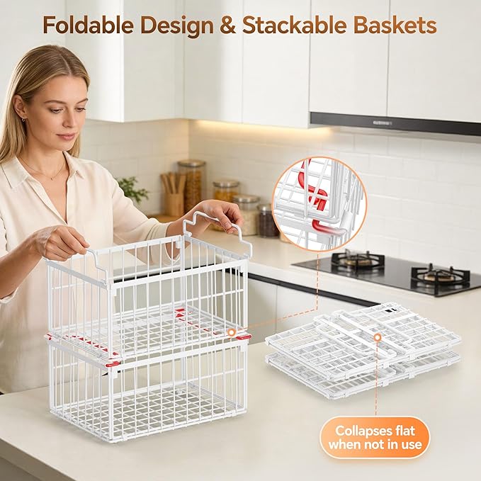 Freezer Organizer Bins, 6 Pack Enlarged Baskets for 5-9 Cu.FT Deep Freezer | Stackable Chest Freezer Organizer Bins, Foldable with Handles, White Storage Container Baskets for Sort Frozen Meats - Image 6