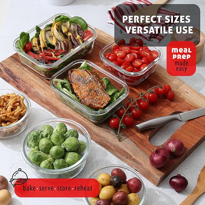 Nestl 24pc Glass Storage Containers with Lids, 12 Glass Food Storage Containers with 12 Airtight Lids for Pantry & Kitchen, Meal Prep Containers for Lunch, Oven Microwave & Dishwasher Safe, Black - Image 12