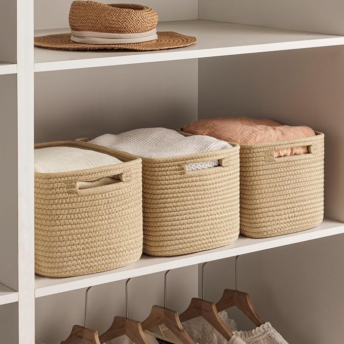4 Pack Storage Baskets for Organizing, Woven Baskets for Shelves, Brown | 13"Lx9"Wx7.5"H, Woven Basket, Cotton Rope Basket, Toy Storage, Cube Shelf, Gift Baskets Empty, Home Decor - Image 5