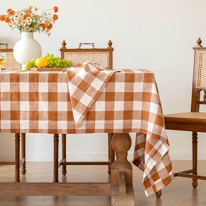 Linen World 100% Linen Gingham Napkins 20x20 Inch,Soft and Breathable French Flax Plaid Cloth Napkins,Stone Washed Set of 4(Rust Plaid) - Image 3