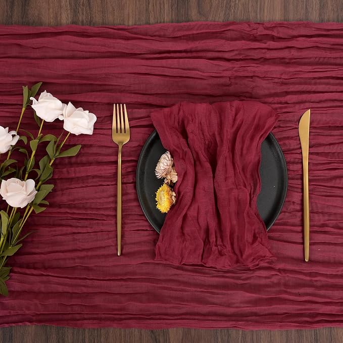 fani 60 Pack Gauze Cheesecloth Napkins, 20 x 20 in, Burgundy | Wrinkled Table Napkins, Soft Cotton, Rustic Decorative, Weddings, Party, Dinner Table, Everyday Use - Image 4