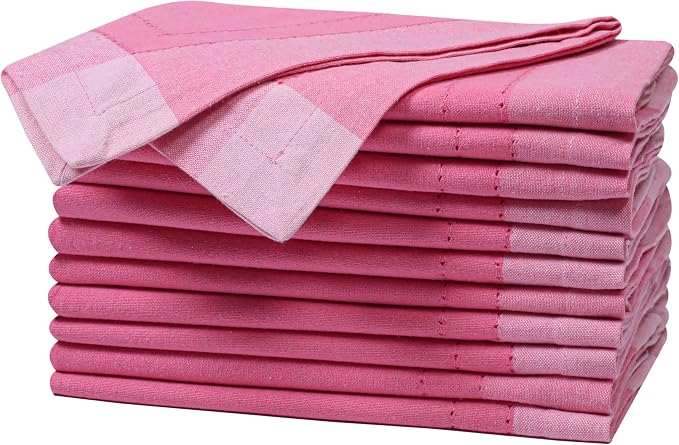 Bedding Craft Cotton Cloth Dinner Napkins Set of 12 – 20x20 Pink Multi Double Hemstitched – Machine Washable Fabric Napkins for Weddings, Parties & Dining Tables - Image 7