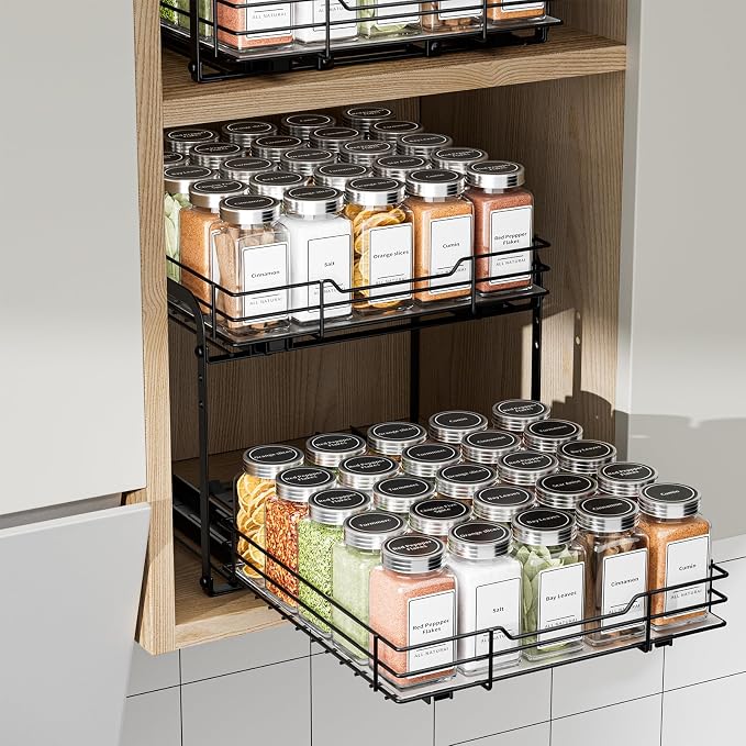 BOIVSHI 2-Tier Spice Rack Organizer, Pull Out Spice Rack for Cabinet, Height Adjustable Heavy Duty Metal Basket for Inside Cabinet & Pantry (11.5''Wx10.5''Dx9.5''H) - Image 2