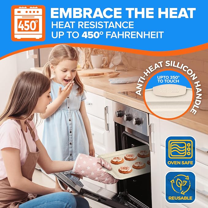 Emporio Kitchen Baking Pan Set - Nonstick Coating, Carbon Steel Bakeware Set with White Silicone Handle, PFOA, PFOS, PTFE Free, Recipe Booklet Included, Oven Safe Tray (Up To 450° F) Set of 25 - White - Image 4